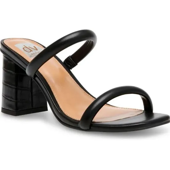 DV DOLCE VITA HALSTY DUAL STRAP BLOCK HEEL SANDALS BLACK SZ 6