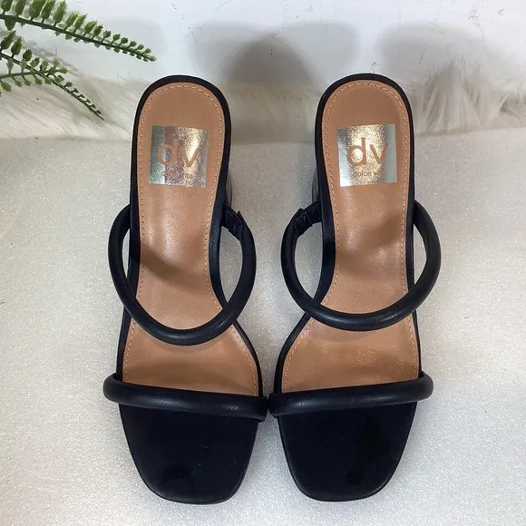 DV DOLCE VITA HALSTY DUAL STRAP BLOCK HEEL SANDALS BLACK SZ 6