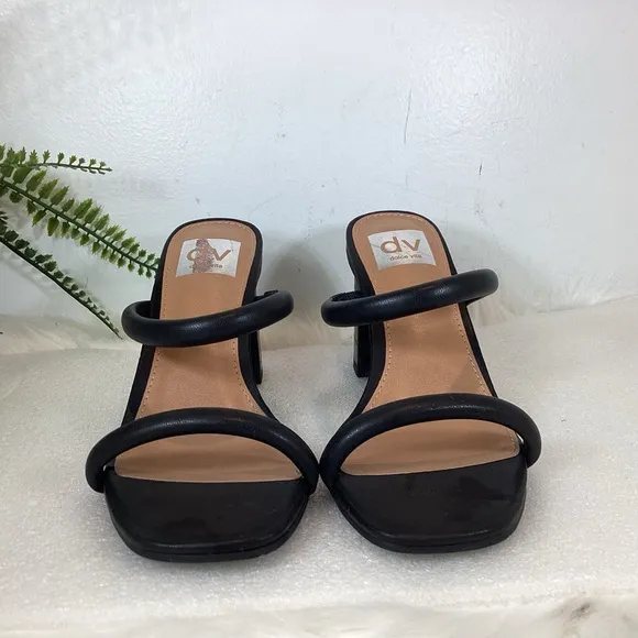 DV DOLCE VITA HALSTY DUAL STRAP BLOCK HEEL SANDALS BLACK SZ 6