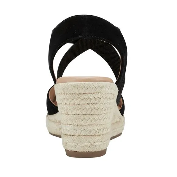 Easy Spirit Women's Meza Casual Strappy Espadrille Wedge Sandals Black Size 7