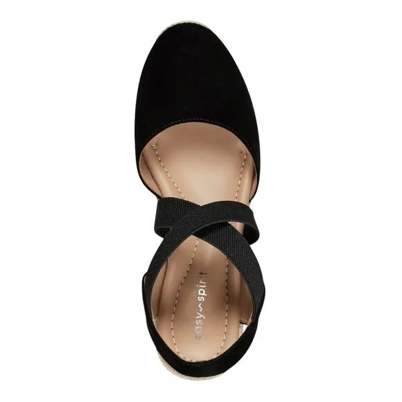 Easy Spirit Women's Meza Casual Strappy Espadrille Wedge Sandals Black Size 7