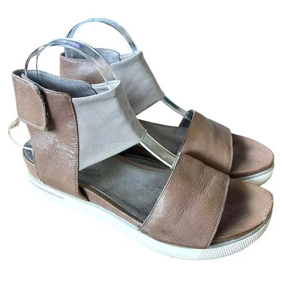 Eileen Fisher 8 Spree Sport Quartz Leather Ankle Strap Sandals Platform Shoe Tan