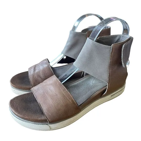 Eileen Fisher 8 Spree Sport Quartz Leather Ankle Strap Sandals Platform Shoe Tan