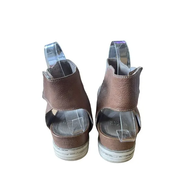 Eileen Fisher 8 Spree Sport Quartz Leather Ankle Strap Sandals Platform Shoe Tan
