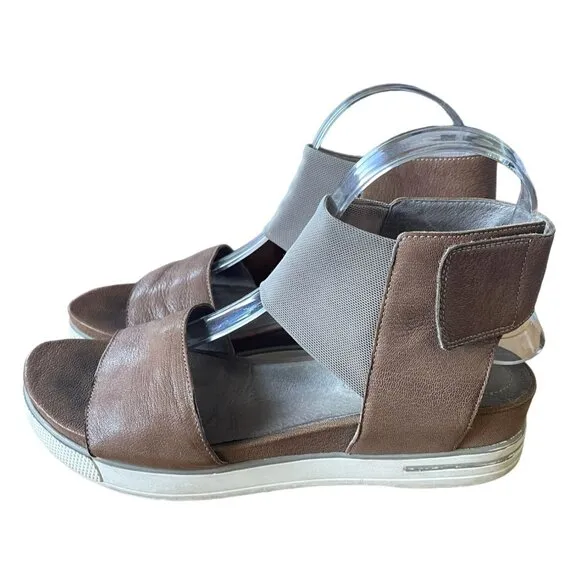 Eileen Fisher 8 Spree Sport Quartz Leather Ankle Strap Sandals Platform Shoe Tan