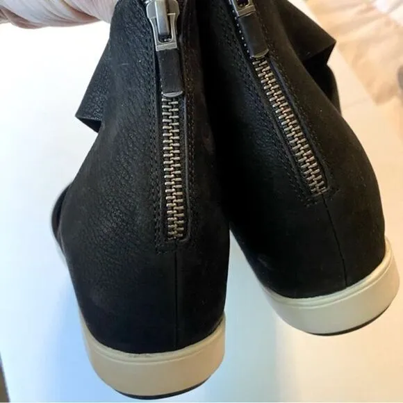 Eileen Fisher black leather Viv Criss Cross Wedge Sandals back zip shoes 11