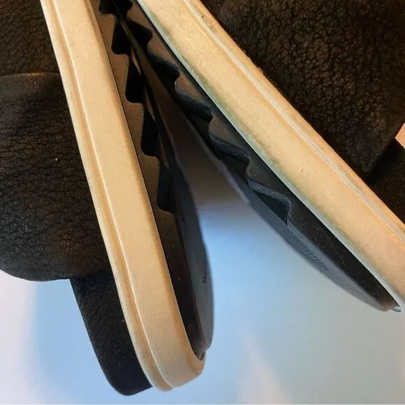 Eileen Fisher black leather Viv Criss Cross Wedge Sandals back zip shoes 11