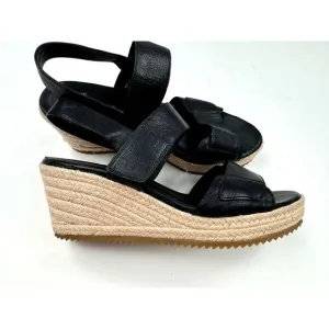 Eileen Fisher Espadrille Sandals Women‎ 8.5 EUC Wedges Black Leather Comfort