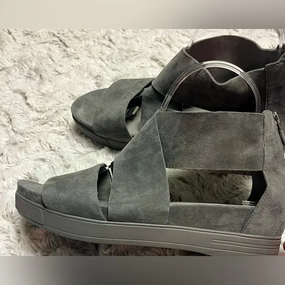 Eileen Fisher Gray Suede Strappy Sandals Sport Platform Size 9