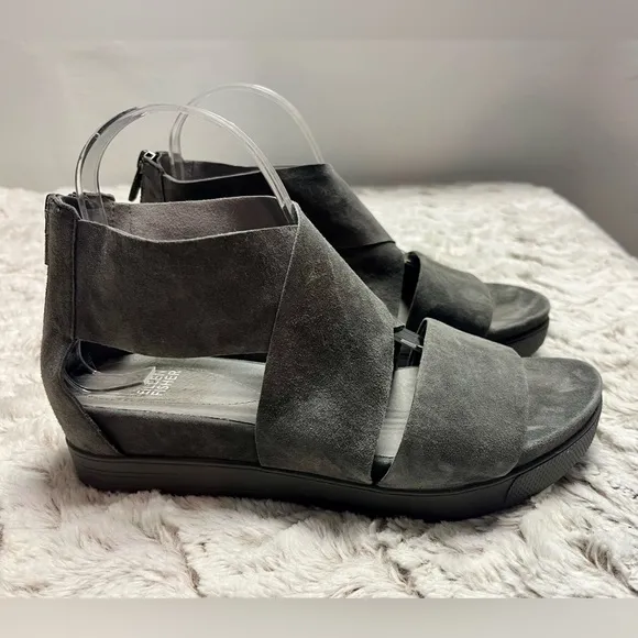 Eileen Fisher Gray Suede Strappy Sandals Sport Platform Size 9