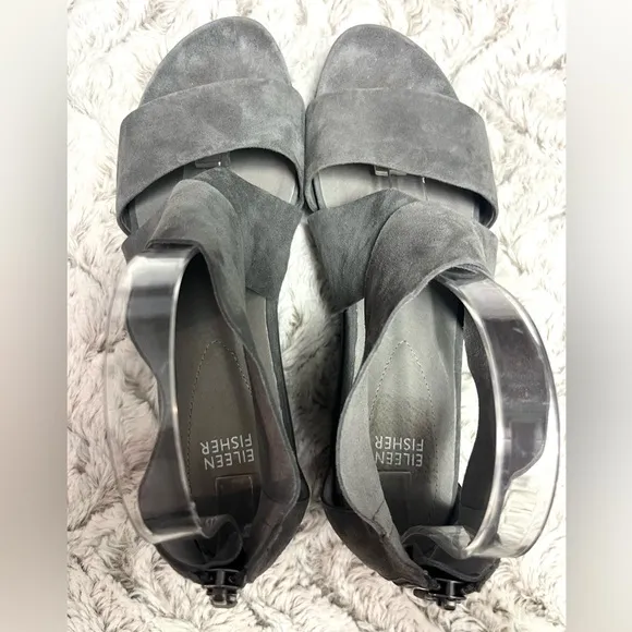 Eileen Fisher Gray Suede Strappy Sandals Sport Platform Size 9