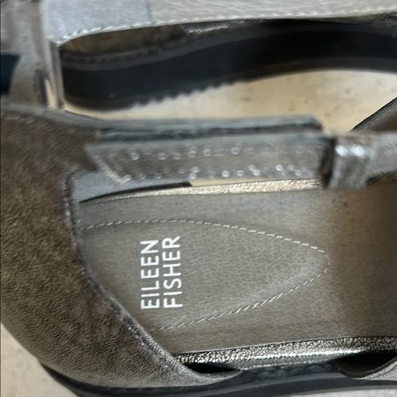 Eileen Fisher Keno Platform Sandal Silver Metallic Leather Chunky Women’s Sz 10