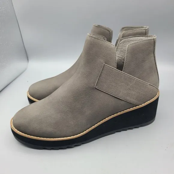 Eileen Fisher Lark Leather Chelsea Boots Gray Suede Pull On Wedge Size 9.5 New