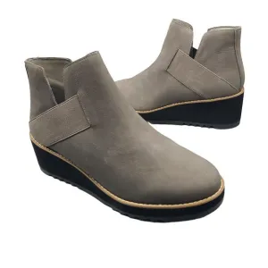 Eileen Fisher Lark Leather Chelsea Boots Gray Suede Pull On Wedge Size 9.5 New