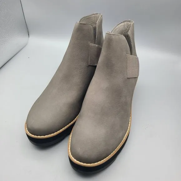 Eileen Fisher Lark Leather Chelsea Boots Gray Suede Pull On Wedge Size 9.5 New