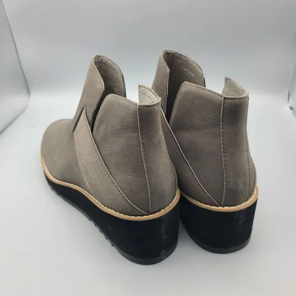Eileen Fisher Lark Leather Chelsea Boots Gray Suede Pull On Wedge Size 9.5 New