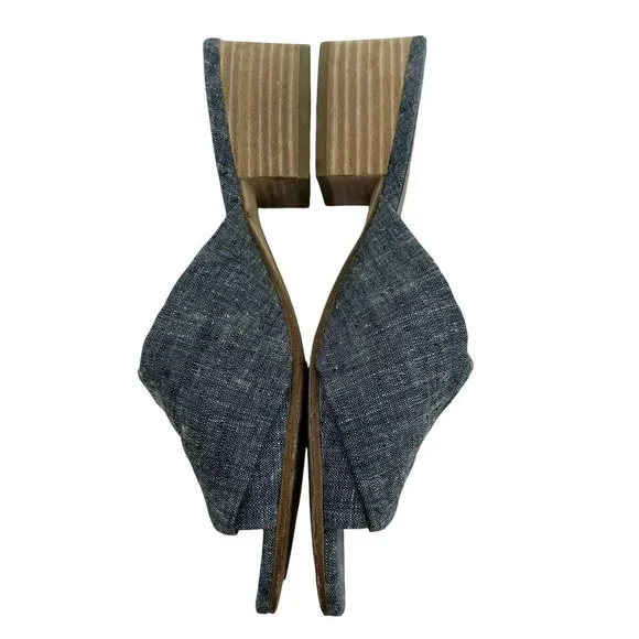 Eileen Fisher Ruche Mule Sandals Chambray Blue Denim Block Heel Comfort Size 8