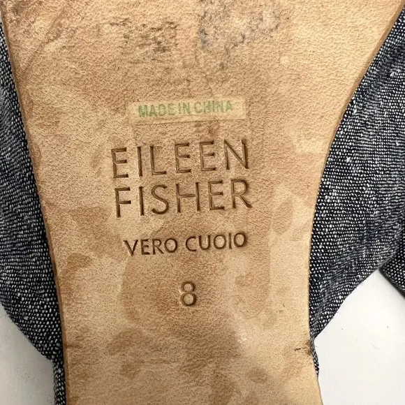 Eileen Fisher Ruche Mule Sandals Chambray Blue Denim Block Heel Comfort Size 8