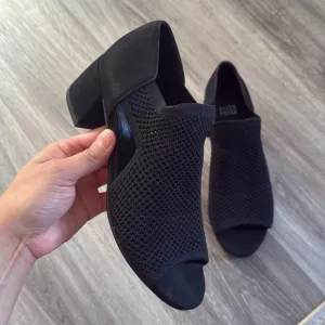Eileen Fisher Women’s Ferris Knit Sandals 6.5 Black Peep toe Comfort Heeled