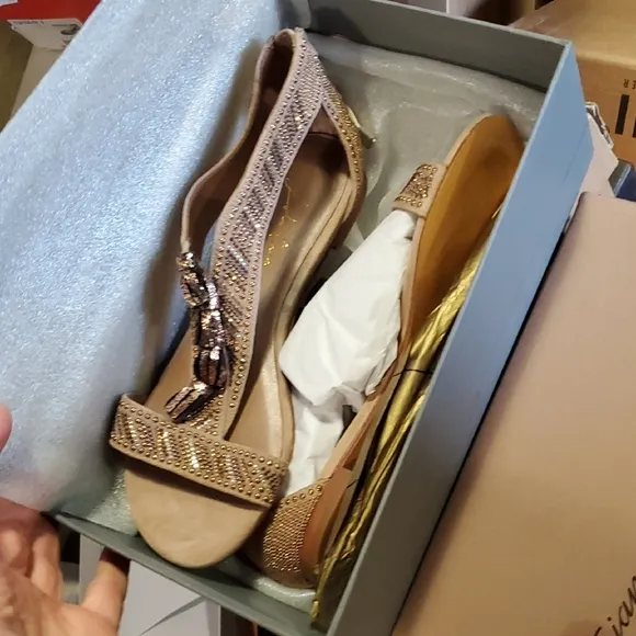 Elegant Tan Sandals with Rhinestone Detailing