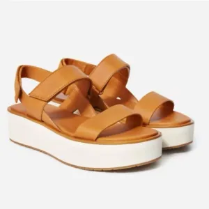 Everlane The Leather Platform Sandal Golden Brown Tan Ankle Strap White Velcro 6