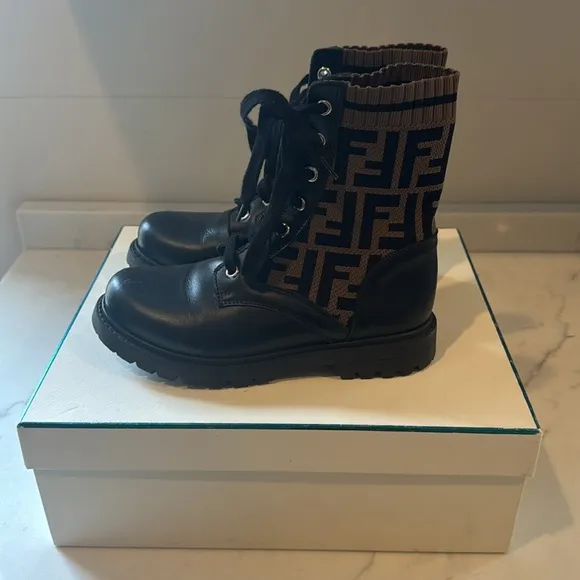 Fendi KidsFendi Kids FF Motif Combat Boots size eu 34 us 3.5