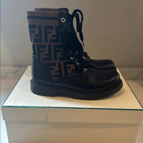 Fendi KidsFendi Kids FF Motif Combat Boots size eu 34 us 3.5