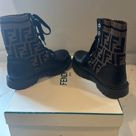 Fendi KidsFendi Kids FF Motif Combat Boots size eu 34 us 3.5
