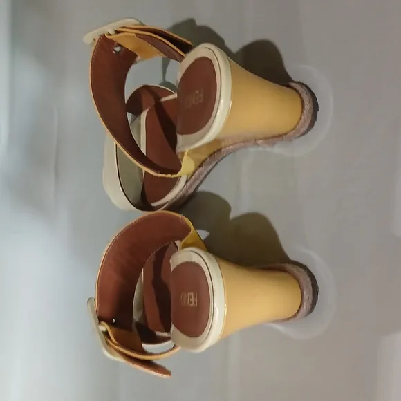 Fendi Women's Yellow and Cream Sandals with buckles size 38.5