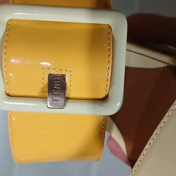 Fendi Women's Yellow and Cream Sandals with buckles size 38.5