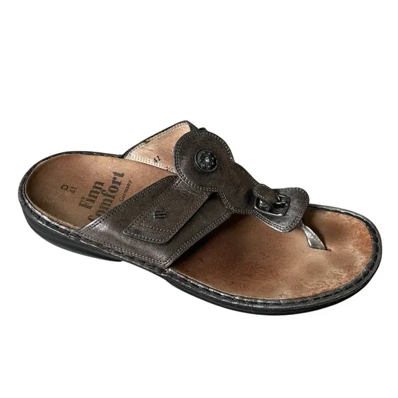 FINN COMFORT Germany Metallic Bronze Leather Velcro Strap Sandals 41