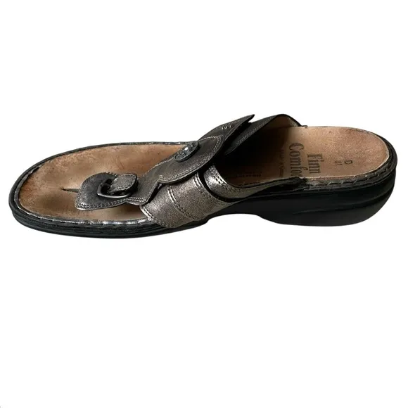 FINN COMFORT Germany Metallic Bronze Leather Velcro Strap Sandals 41