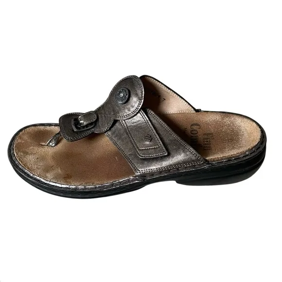 FINN COMFORT Germany Metallic Bronze Leather Velcro Strap Sandals 41