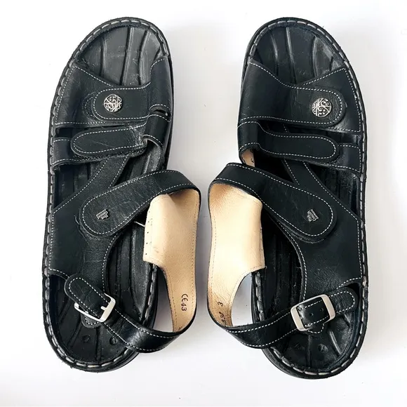 Finn Comfort Men's Black Leather German Sandals- NO INSOLES- Size 43 US SZ 9.5