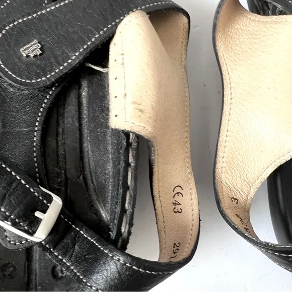 Finn Comfort Men's Black Leather German Sandals- NO INSOLES- Size 43 US SZ 9.5