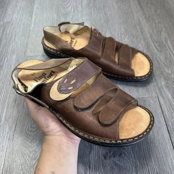 Finn Comfort Sandals Womens 39 Sylt Slingback Strappy Brown Leather Buckle Open