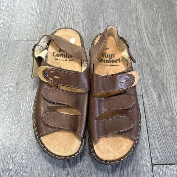 Finn Comfort Sandals Womens 39 Sylt Slingback Strappy Brown Leather Buckle Open