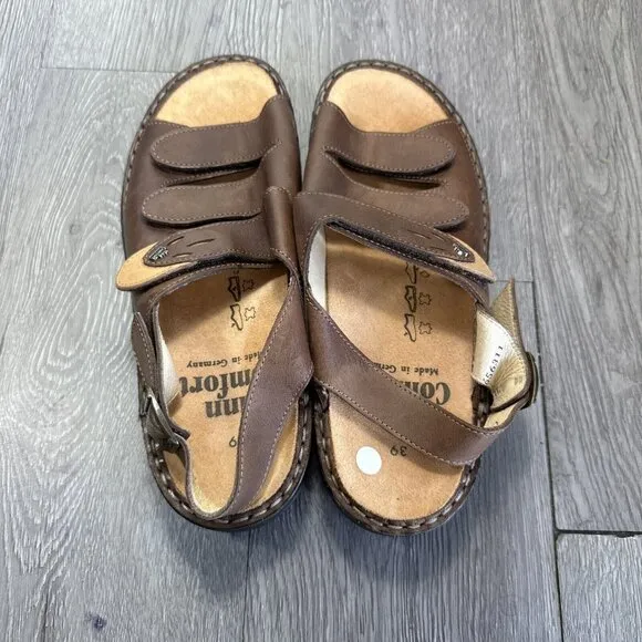 Finn Comfort Sandals Womens 39 Sylt Slingback Strappy Brown Leather Buckle Open