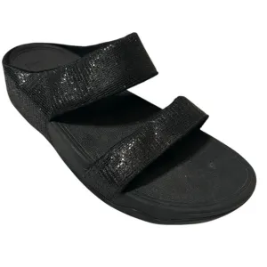Fitflop Lulu Glitz Womens Black Slide Wedge Glitter 2 Strap Comfort Sandals  10