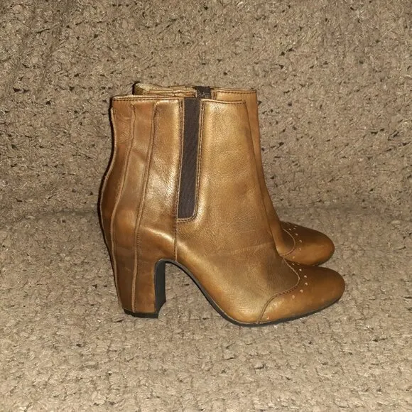 FLY LONDON-ALAR140FLy Calhariz-Metallic Bronze Leather Boots-Side Zip-Sz 37-EX