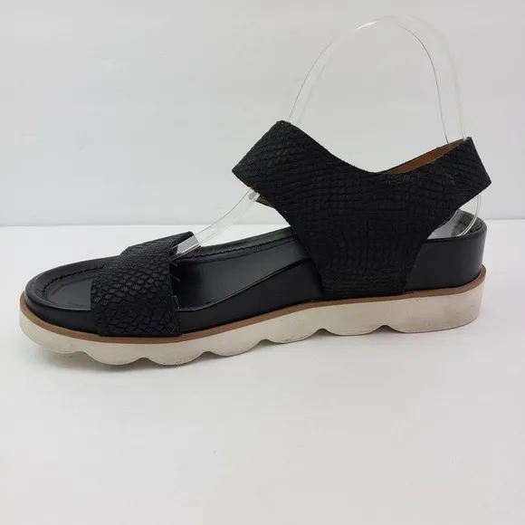 Franco Sarto India Womens Size 9.5 Black Snake Leather Platform Wedge Sandals