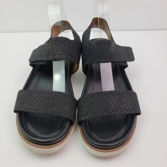 Franco Sarto India Womens Size 9.5 Black Snake Leather Platform Wedge Sandals