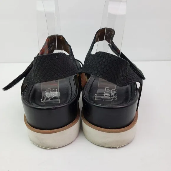 Franco Sarto India Womens Size 9.5 Black Snake Leather Platform Wedge Sandals