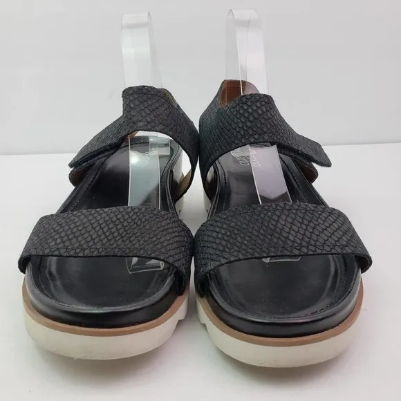 Franco Sarto India Womens Size 9.5 Black Snake Leather Platform Wedge Sandals