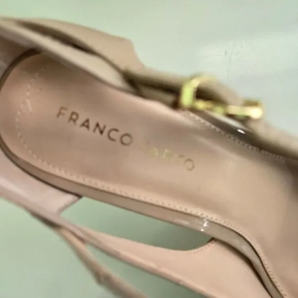 Franco Sarto Spiro Peep Toe Heeled Faux Leather Beige Neutral Sandals Size 9