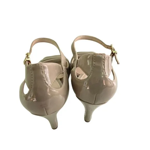 Franco Sarto Spiro Peep Toe Heeled Faux Leather Beige Neutral Sandals Size 9