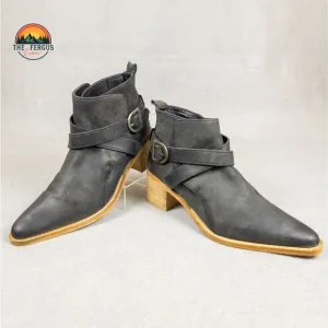 Free People Back Loop Ankle Black Leather Boot Casual Heeled Bootie Women Sz 6.5
