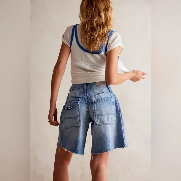 Free People Boomerang Long Denim Shorts