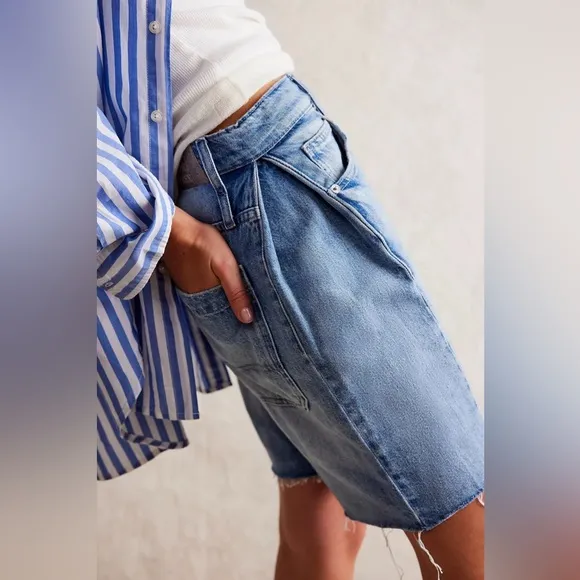 Free People Boomerang Long Denim Shorts