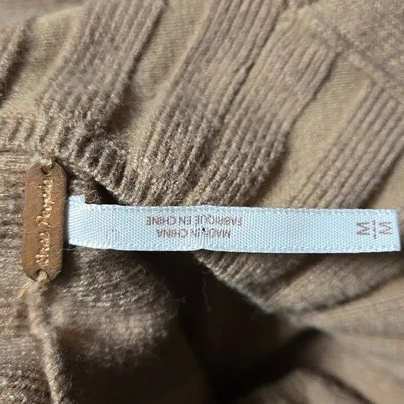 Free People Lottie Rib Knit Dress Camel Color Womens Size Medium EUC Button Up